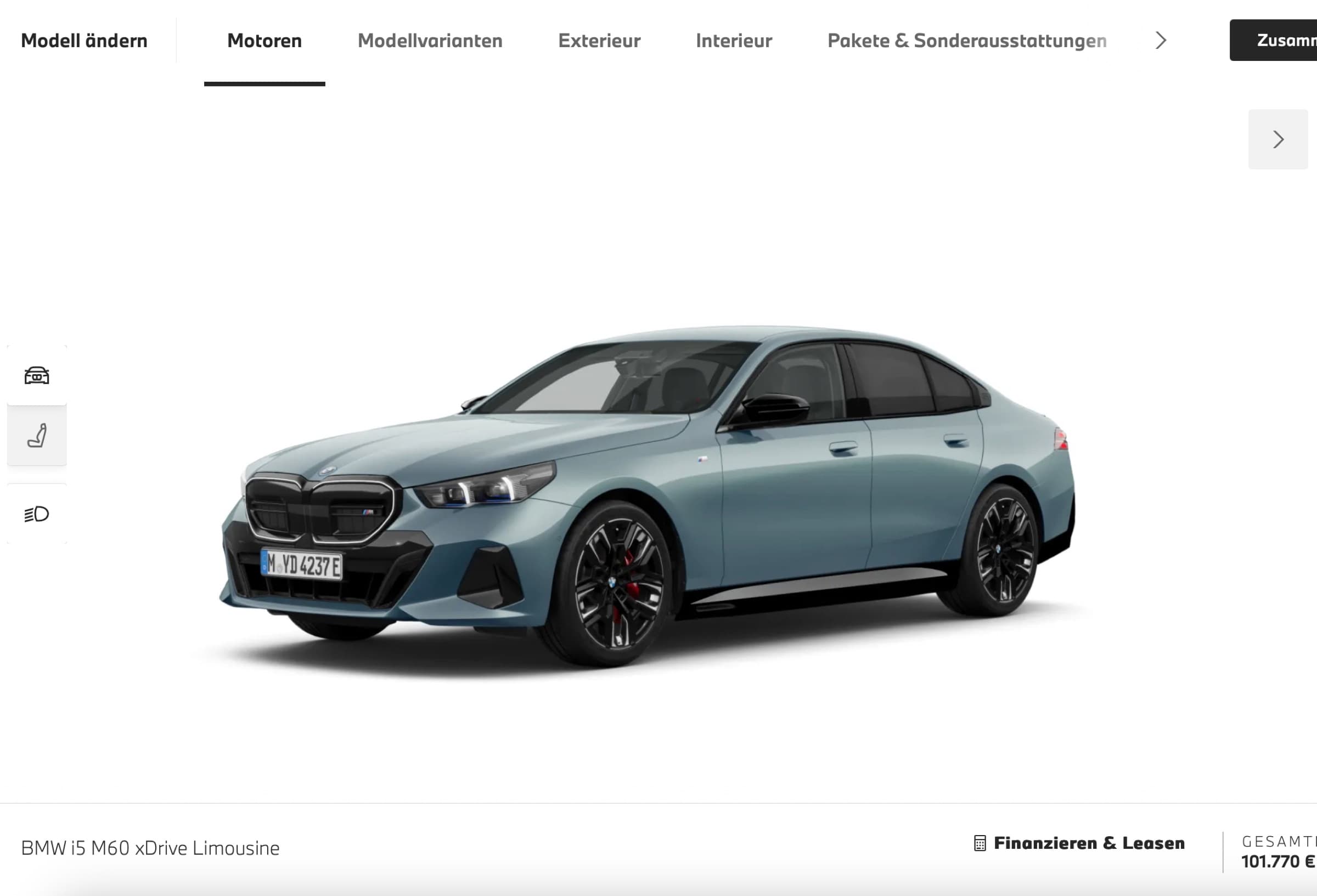 Configurator engine step for a BMW i5 M60 xDrive Limousine.